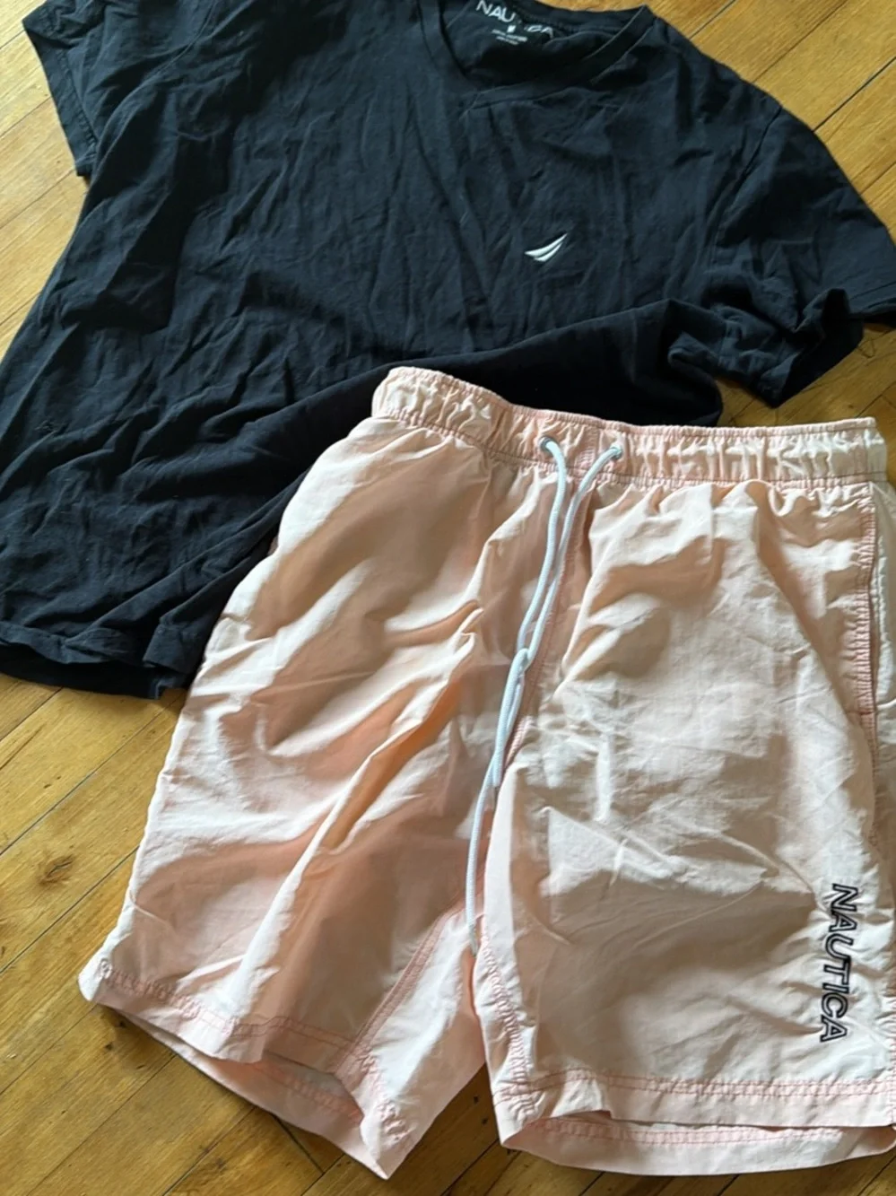 Nautica Black Tee with Light Pink Swim Shorts